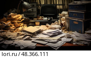 disorder messy desk papers ai generated. Стоковое AI-изображение, AI-художник Vectorwin / Фотобанк Лори