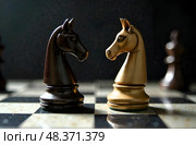 Шахматы на шахматной доске. игра, расставлены фигуры. Стоковое AI-изображение, AI-художник Котова / Фотобанк Лори