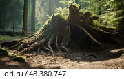 forest uprooted tree ai generated. Стоковое AI-изображение, AI-художник Vectorwin / Фотобанк Лори