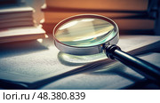 inspecti magnifying glass on documents ai generated. Стоковое AI-изображение, AI-художник Vectorwin / Фотобанк Лори