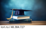 achievement blue graduation hat ai generated. Стоковое AI-изображение, AI-художник Vectorwin / Фотобанк Лори