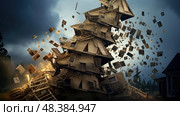 teeter falling house of cards ai generated. Стоковое AI-изображение, AI-художник Vectorwin / Фотобанк Лори