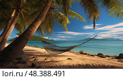 relaxation palm trees beach ai generated. Стоковое AI-изображение, AI-художник Vectorwin / Фотобанк Лори