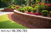 driveway brick retaining wall ai generated. Стоковое AI-изображение, AI-художник Vectorwin / Фотобанк Лори