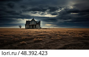 field dark house ai generated. Стоковое AI-изображение, AI-художник Vectorwin / Фотобанк Лори
