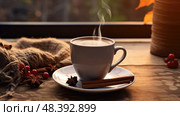 cozy coffee mug on table ai generated. Стоковое AI-изображение, AI-художник Vectorwin / Фотобанк Лори