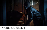 intruder thief at door ai generated. Стоковое AI-изображение, AI-художник Vectorwin / Фотобанк Лори