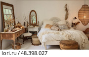 eclectic white table bedroom ai generated. Стоковое AI-изображение, AI-художник Vectorwin / Фотобанк Лори