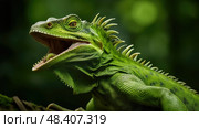 crest green basilisk ai generated. Стоковое AI-изображение, AI-художник Vectorwin / Фотобанк Лори