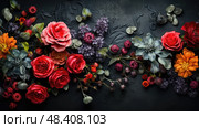 floral scratchy black background ai generated. Стоковое AI-изображение, AI-художник Vectorwin / Фотобанк Лори