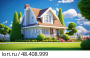 sloping houses with green grass ai generated. Стоковое AI-изображение, AI-художник Vectorwin / Фотобанк Лори