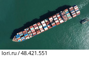 Top view of large cargo ship filled with colorful containers. Стоковое фото, фотограф Михаил Коханчиков / Фотобанк Лори