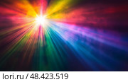 Blurred Rainbow Refraction Overlay Prism Light Effects with Holographic Flares & Disco Ball Textures. Световые эффекты с размытой радужной рефракцией и наложением призмы с голографическими бликами и текстурами диско-шаров. Стоковое AI-изображение, AI-художник Katsiaryna Repich / Фотобанк Лори