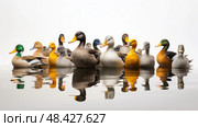 group duck on white background ai generated. Стоковое AI-изображение, AI-художник Vectorwin / Фотобанк Лори