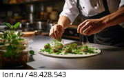 plating restaurant kitchen chef ai generated. Стоковое AI-изображение, AI-художник Vectorwin / Фотобанк Лори
