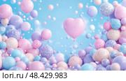 Valentine's Day: Pastel Balloons Extravaganza, dreamy pastel scene for print, card, poster. Стоковое AI-изображение, AI-художник Данила Большаков / Фотобанк Лори
