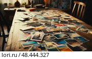 polaroid photos on table ai generated. Стоковое AI-изображение, AI-художник Vectorwin / Фотобанк Лори