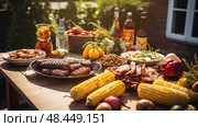 grill food on table outside ai generated. Стоковое AI-изображение, AI-художник Vectorwin / Фотобанк Лори