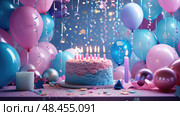cles pink and blue birthday cake ai generated. Стоковое AI-изображение, AI-художник Vectorwin / Фотобанк Лори