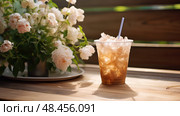 drk iced coffee in plastic cup ai generated. Стоковое AI-изображение, AI-художник Vectorwin / Фотобанк Лори