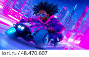 Neon City Rush: Futuristic Ride through the Urban Sprawl, design for poster, wall art. Стоковое AI-изображение, AI-художник Данила Большаков / Фотобанк Лори