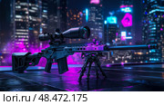 Cyberpunk Sniper: Weapon of Choice in a Neon Metropolis. Стоковое AI-изображение, AI-художник Данила Большаков / Фотобанк Лори