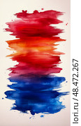 Abstract strokes of color: A gradient transition from red to orange to blue, expressing fluidity and vivid hues on canvas. Стоковое AI-изображение, AI-художник Данила Большаков / Фотобанк Лори