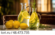 refreshment drinking lemon water ai generated. Стоковое AI-изображение, AI-художник Vectorwin / Фотобанк Лори