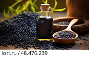 antioxidant black seed oil ai generated. Стоковое AI-изображение, AI-художник Vectorwin / Фотобанк Лори