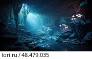 ethereal light in cave ai generated. Стоковое AI-изображение, AI-художник Vectorwin / Фотобанк Лори