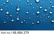 spaced water drops on blue background ai generated. Стоковое AI-изображение, AI-художник Vectorwin / Фотобанк Лори