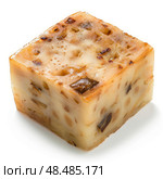 Delicious taro cake showing taro pieces and crispy surface on white background. Стоковое AI-изображение, AI-художник Иван Рябоконь / Фотобанк Лори