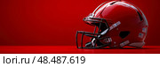 Gridiron Gear: Crimson Football Helmet Still Life. Стоковое AI-изображение, AI-художник Данила Большаков / Фотобанк Лори