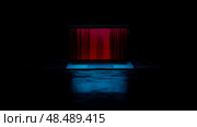 Cyberpunk Laptop Intrusion: A Digital Cascade of Red Data in the Deep Dark Web. Стоковое AI-изображение, AI-художник Данила Большаков / Фотобанк Лори