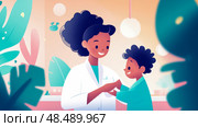 Medical consultation: compassionate doctor examining a young patient, health and well-being theme for healthcare promotion. Стоковое AI-изображение, AI-художник Данила Большаков / Фотобанк Лори