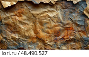 Distressed Parchment: Aged paper with creases, folds and tarnished edges, evoking historical document feel, suitable for vintage themes. Стоковое AI-изображение, AI-художник Данила Большаков / Фотобанк Лори