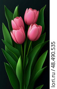 Delicate pink tulips bouquet for spring celebration. Floral arrangement for print, card, gift. Стоковое AI-изображение, AI-художник Данила Большаков / Фотобанк Лори