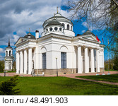 St. Sophia (Ascension) Cathedral and bell tower in the city of Pushkin (Tsarskoye Selo), St. Petersburg, Russia. Former temple of the Life Hussar Regiment. Architect Cameron. Стоковое фото, фотограф Михаил Аккуратoв / Фотобанк Лори