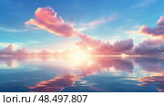 landscape sun in blue sky ai generated. Стоковое AI-изображение, AI-художник Vectorwin / Фотобанк Лори