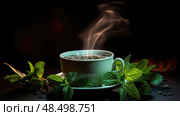 refreshing single mint leaf ai generated. Стоковое AI-изображение, AI-художник Vectorwin / Фотобанк Лори