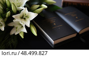memorial funeral book ai generated. Стоковое AI-изображение, AI-художник Vectorwin / Фотобанк Лори