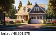 detached house with garage ai generated. Стоковое AI-изображение, AI-художник Vectorwin / Фотобанк Лори