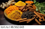 curcumin turmeric and black pepper ai generated. Стоковое AI-изображение, AI-художник Vectorwin / Фотобанк Лори