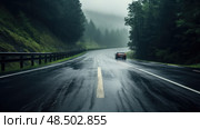 mist rainy road ai generated. Стоковое AI-изображение, AI-художник Vectorwin / Фотобанк Лори