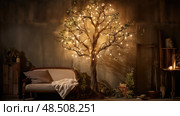 twinkling charlie brown tree ai generated. Стоковое AI-изображение, AI-художник Vectorwin / Фотобанк Лори