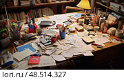 mess messy work desk ai generated. Стоковое AI-изображение, AI-художник Vectorwin / Фотобанк Лори
