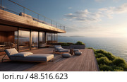 oceanfront deck house ai generated. Стоковое AI-изображение, AI-художник Vectorwin / Фотобанк Лори