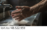scrubbing washing hands with soap and water ai generated. Стоковое AI-изображение, AI-художник Vectorwin / Фотобанк Лори