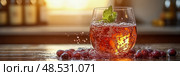 Refreshing Grape Spritzer: A delightful drink with grapes and mint, perfect for a summer gathering. Стоковое AI-изображение, AI-художник Данила Большаков / Фотобанк Лори