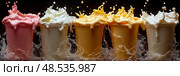 Refreshing Milkshake Rainbow: Vibrant Splash in a Glass Collection. Стоковое AI-изображение, AI-художник Данила Большаков / Фотобанк Лори